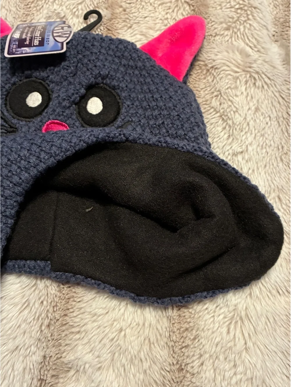 NWT Rugged Wear Knit Critter Black Cat Earflap Beanie Hat